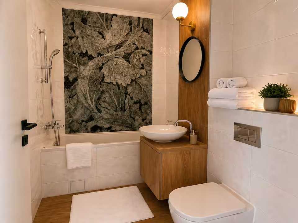 Un bagno con water, lavandino e doccia — appartamento a Oradea