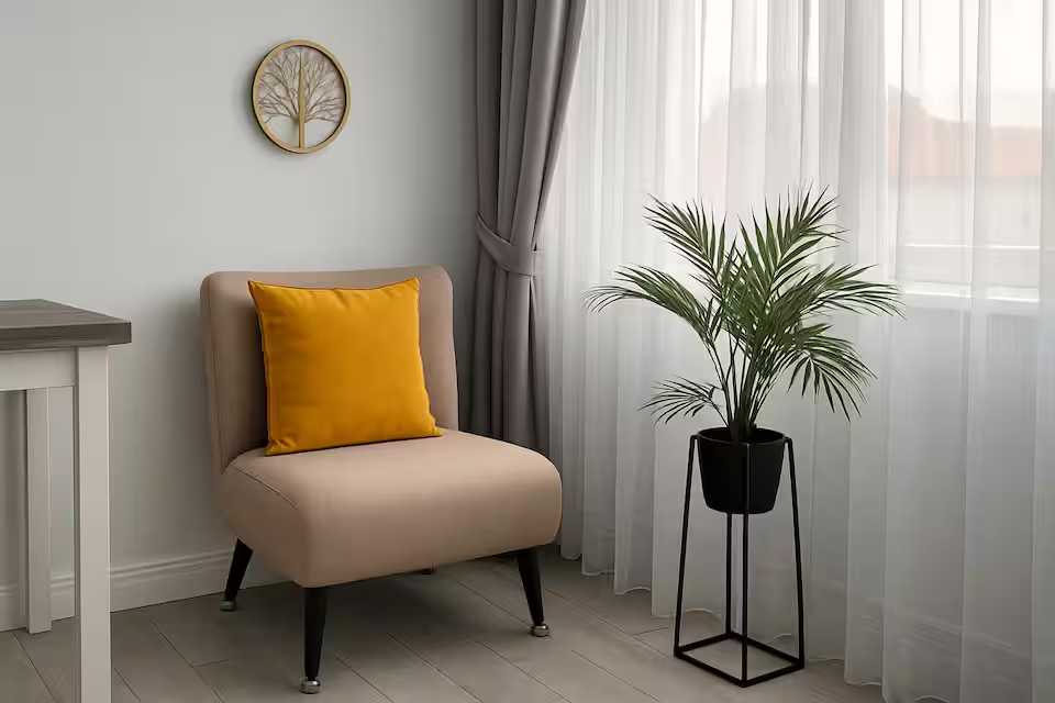 Una camera con sedia e pianta in vaso — monolocale a Oradea